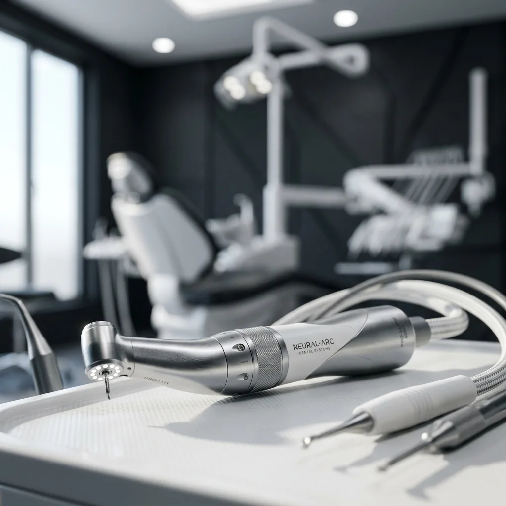 Close-up of dental instruments in a treatment room